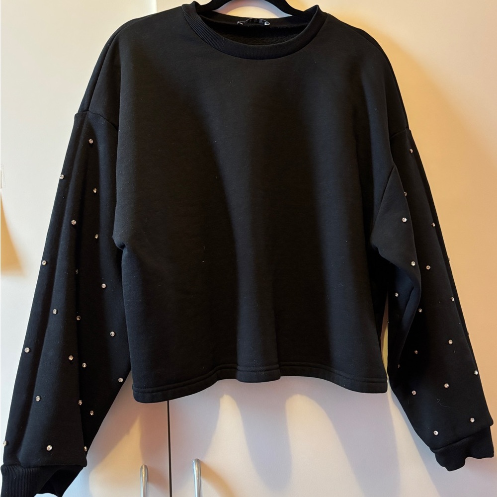 Zara Black Oversized Embellished Sweatshirt